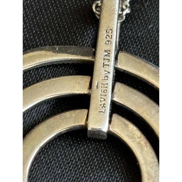 Lavish by TJM Sterling Silver Circles Pendant Necklace Crystal & Marcasite - Picture 5 of 9